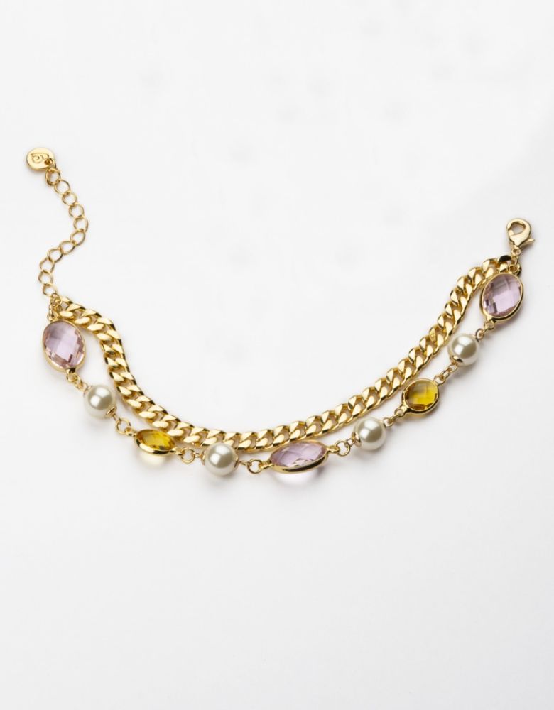 Barbieri Bracciale Metallo Dorato Perle e Cristalli Multicolor