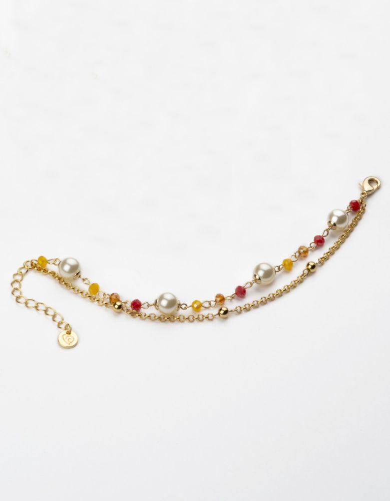 Barbieri Bracciale 2 Fili Metallo Dorato Perle e Pietre