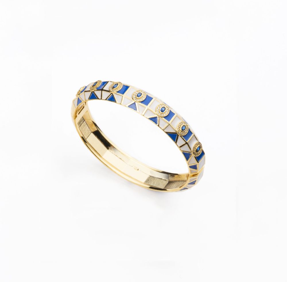 Barbieri Bracciale Rigido Metallo Dorato Bianco e Blu