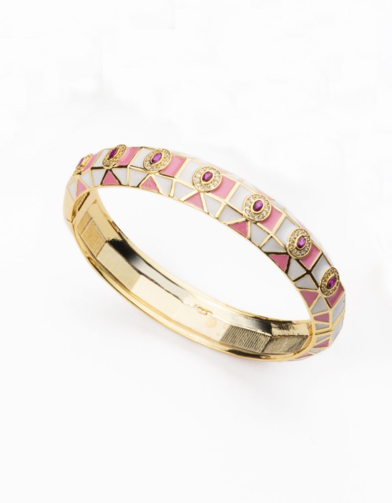 Barbieri Bracciale Rigido Metallo Dorato Bianco e Rosa