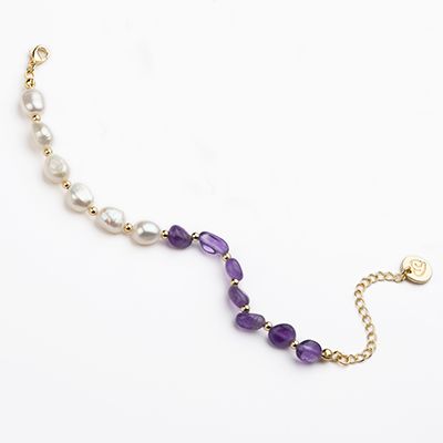 Barbieri Bracciale Metallo Dorato Perle e Ametista