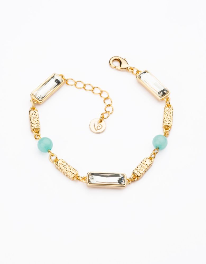 Barbieri Bracciale Metallo Dorato Cristalli e Pietre Acquamarina