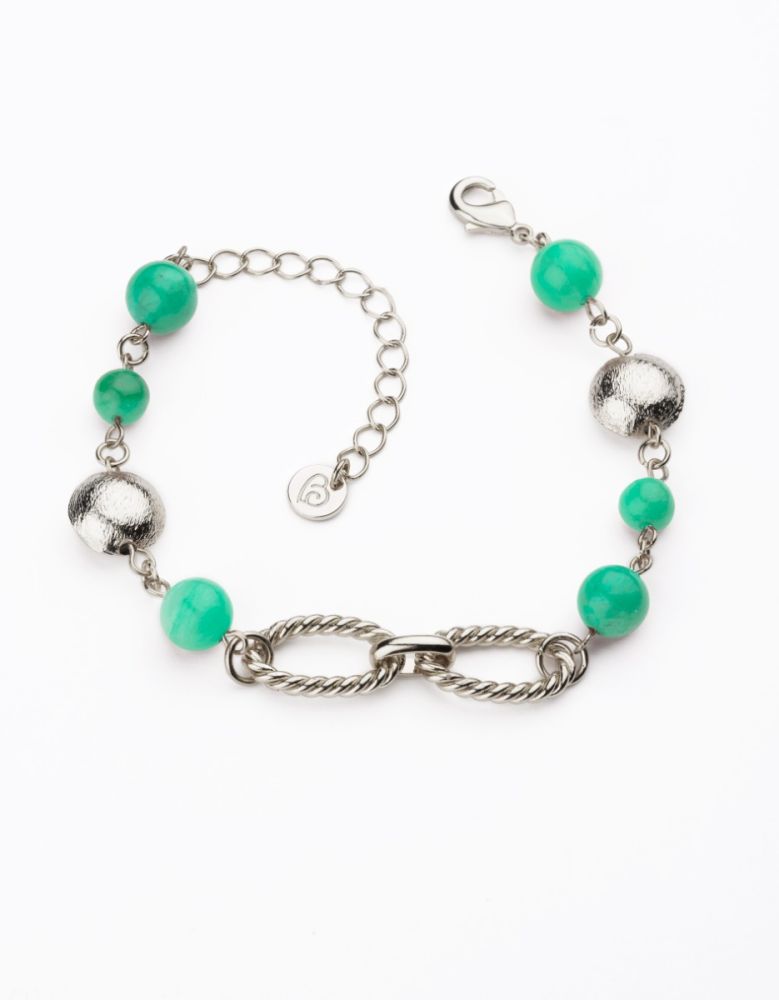 Barbieri Bracciale Metallo Rodiato e Pietre Verdi