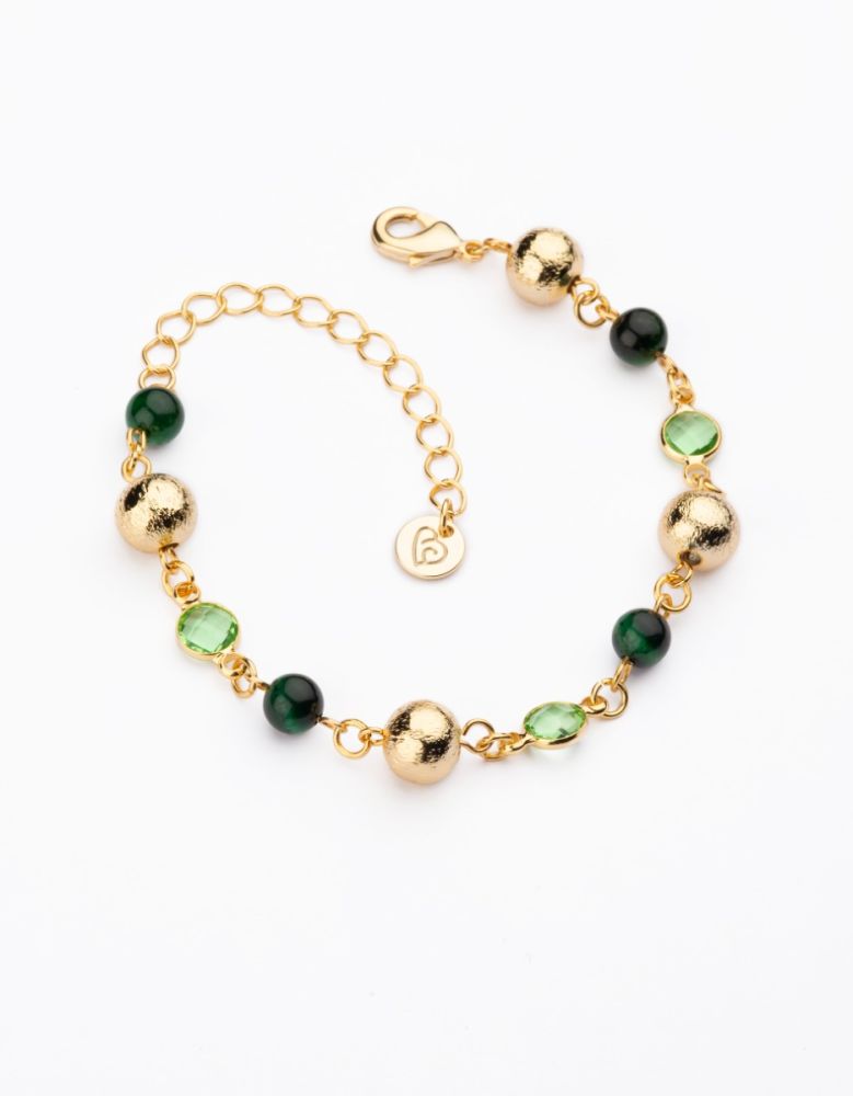 Barbieri Bracciale Metallo Dorato con Cristalli e Occhio Di Tigre