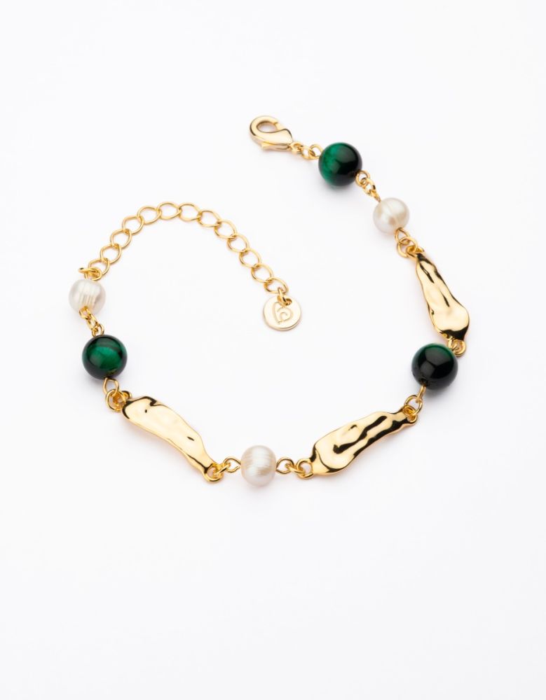 Barbieri Bracciale Metallo Dorato con Perle e Pietre Verdi