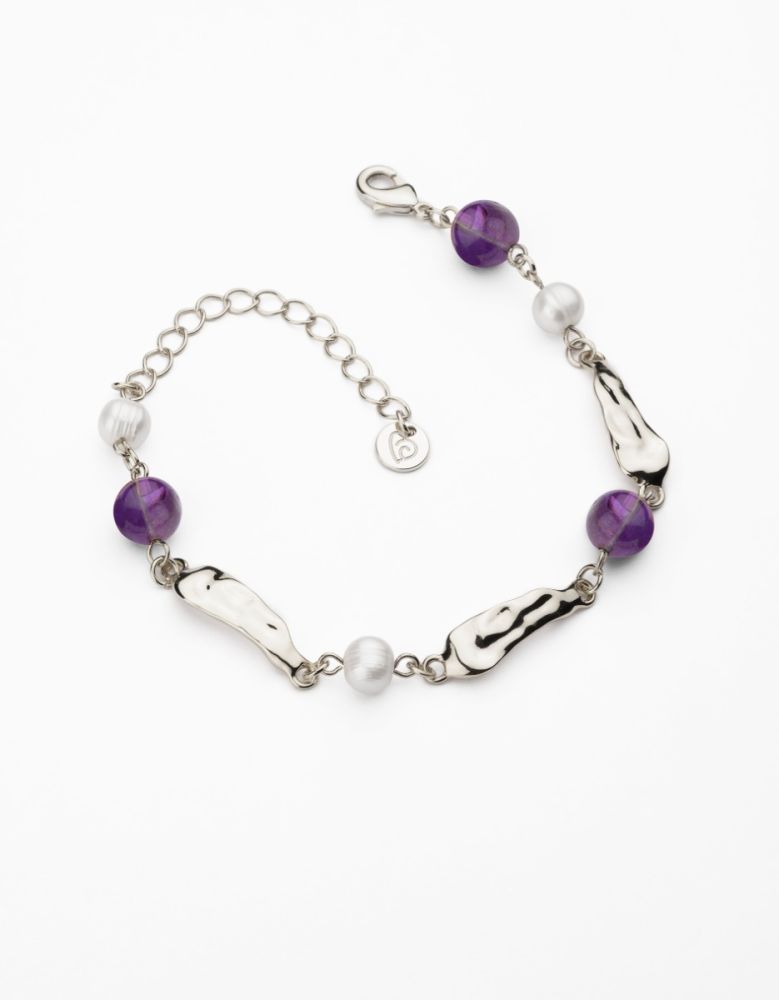 Barbieri Bracciale Metallo Rodiato con Perle e Ametista
