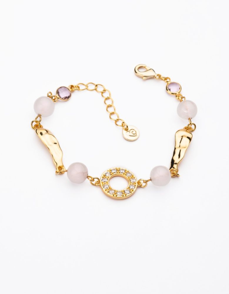 Barbieri Bracciale Metallo Dorato Cristalli e Quarzi Rosa