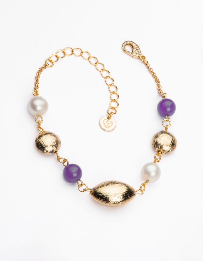 Barbieri Bracciale Metallo Dorato Perle e Ametista