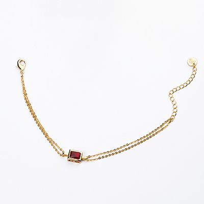 Barbieri Bracciale 2 Fili Metallo Dorato Cristallo Rosso