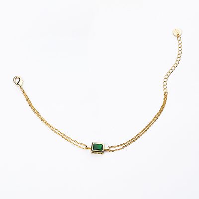 Barbieri Bracciale 2 Fili Metallo Dorato Cristallo Verde