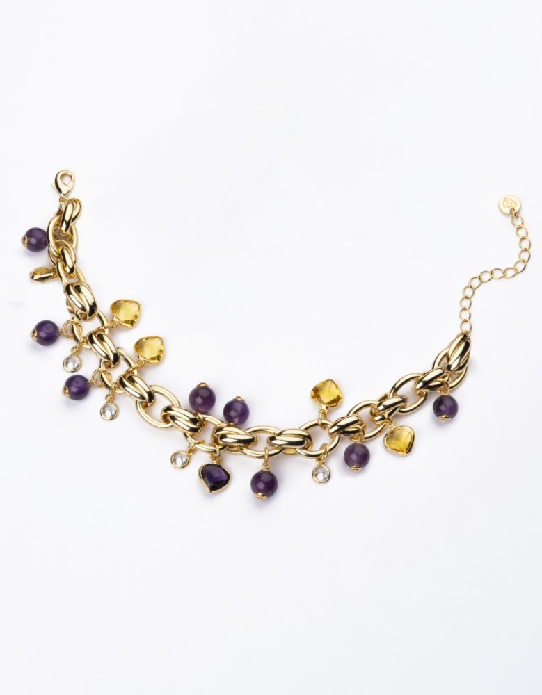 Barbieri Bracciale Metallo Dorato Cristalli Multicolor
