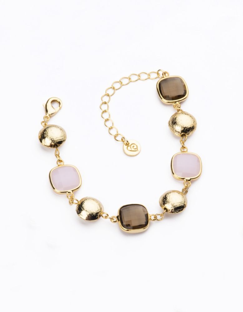 Barbieri Bracciale Metallo Dorato Cristalli Rosa e Fumè