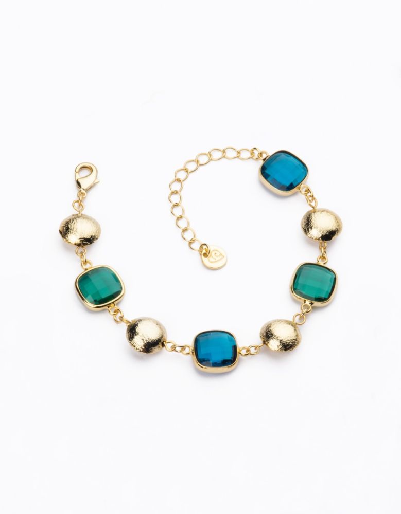 Barbieri Bracciale Metallo Dorato Cristalli Ottanio e Blu