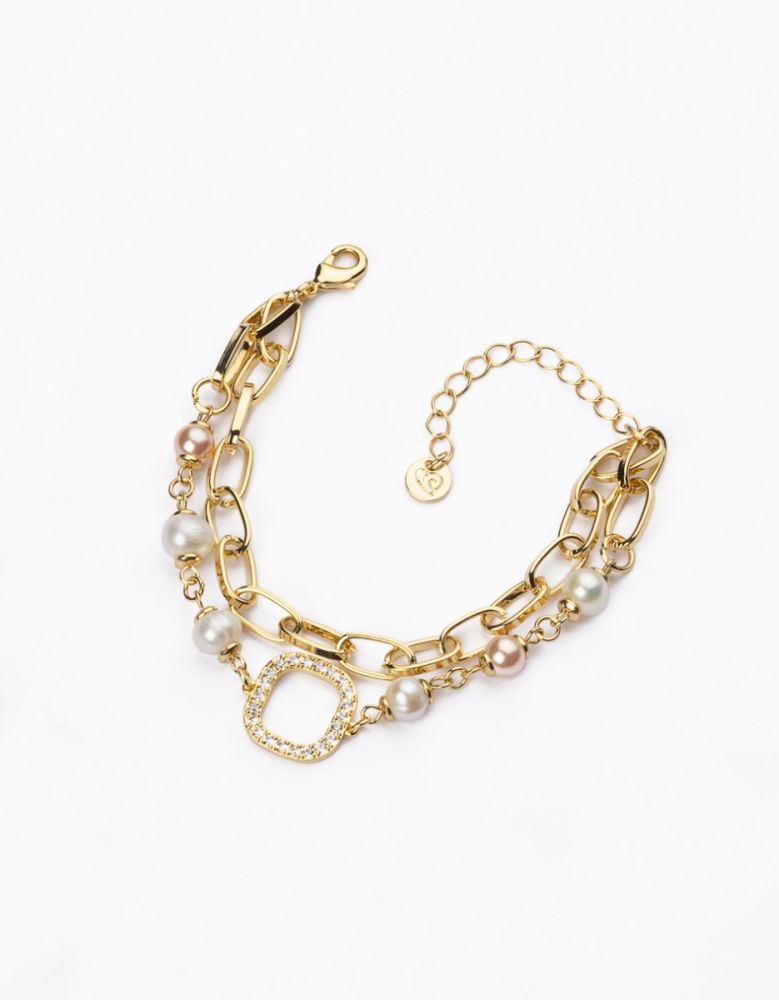 Barbieri Bracciale Metallo Dorato Perle e Cristalli