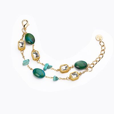Barbieri Bracciale Metallo Dorato Turchesi Pietre e Cristalli