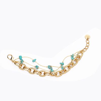 Barbieri Bracciale 3 Fili Metallo Dorato e Turchesi