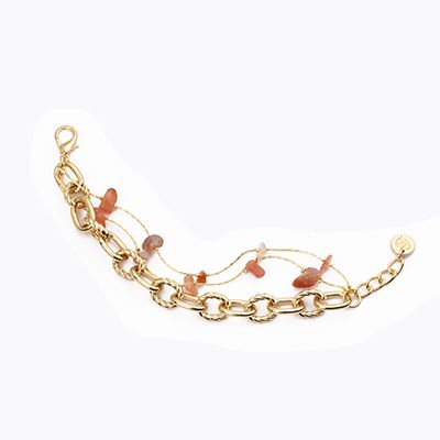 Barbieri Bracciale 3 Fili Metallo Dorato e Corniola