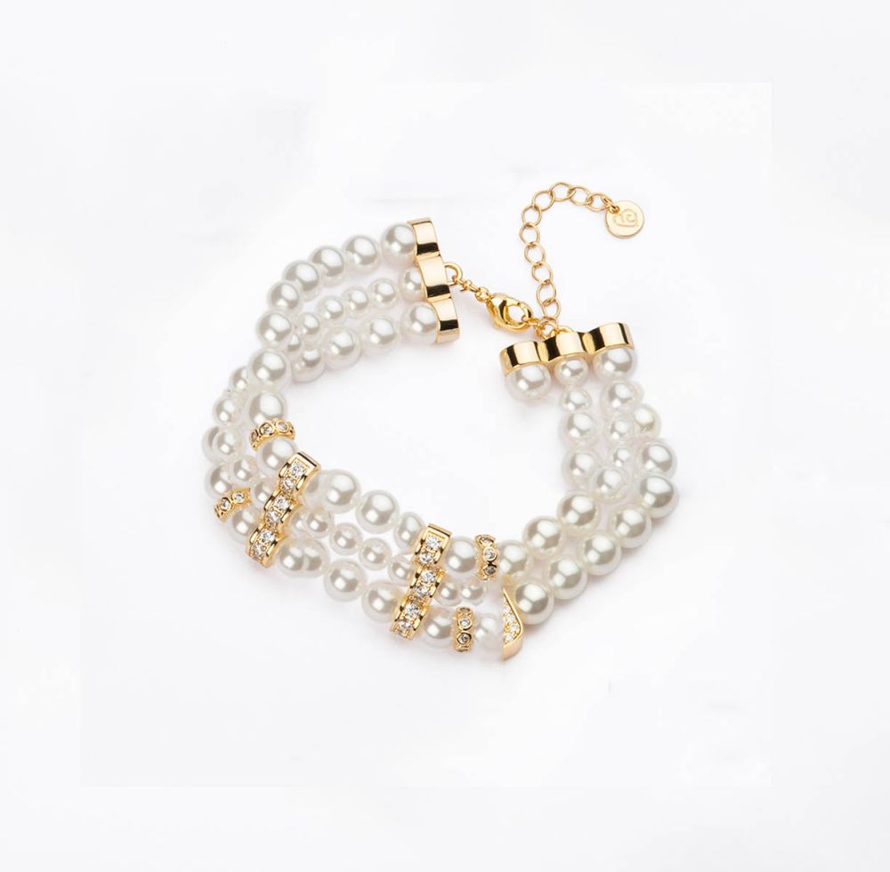 Barbieri Bracciale Tre Fili di Perle e Metallo Dorato
