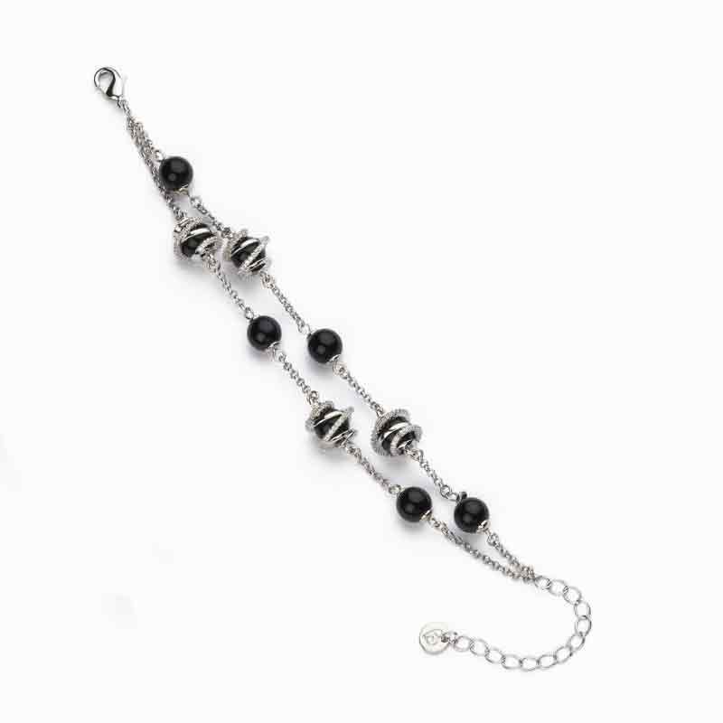 Barbieri Bracciale 2 Fili Metallo Agata e Zirconi