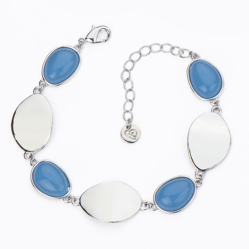 Barbieri Bracciale Metallo Rodiato e Vetro Bluette