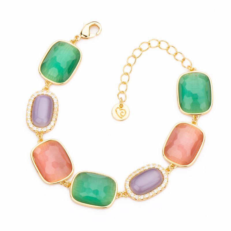 Barbieri Bracciale Metallo Dorato Pietre Multicolor