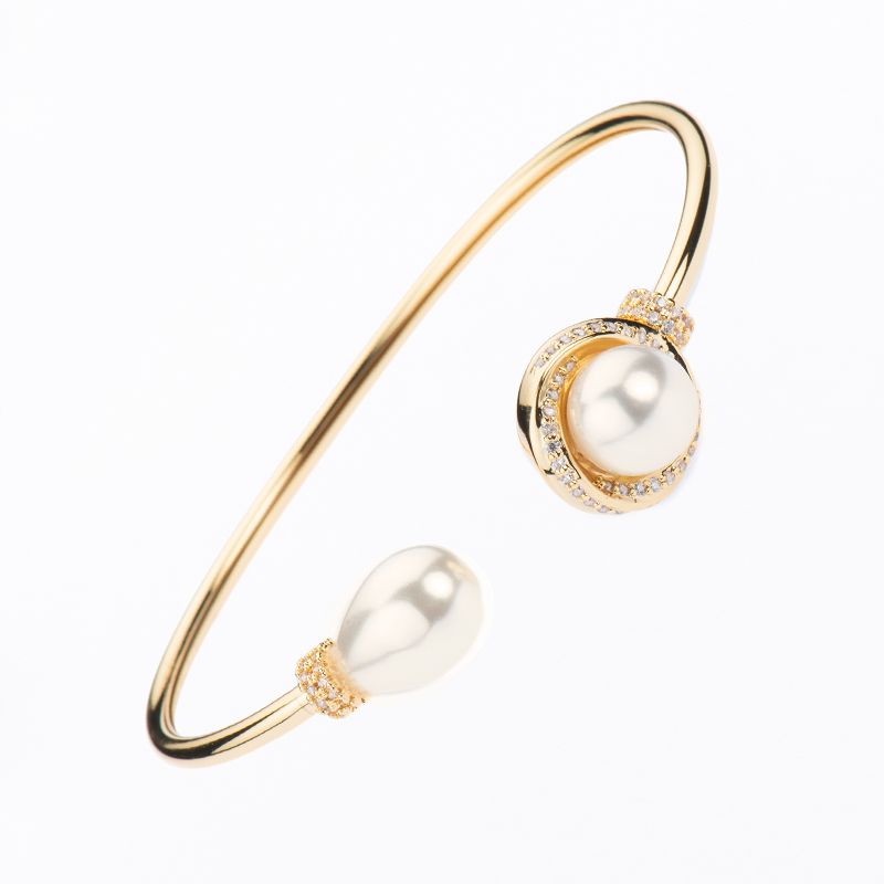 Barbieri Bangle Metallo Dorato Perle Crema e Zirconi