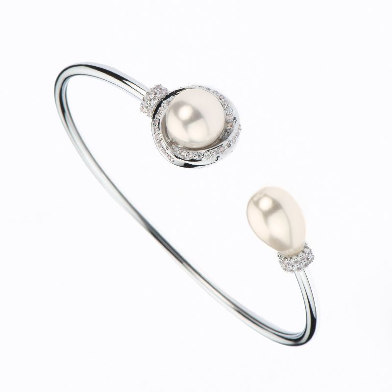 Barbieri Bangle Metallo Perle Crema e Zirconi