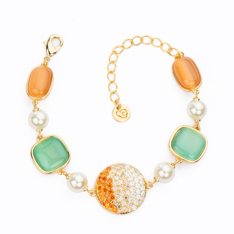Barbieri Bracciale Metallo Dorato Zirconi Vetro e Pietre
