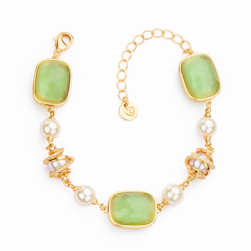 Barbieri Bracciale Metallo Dorato Perle e Pietre