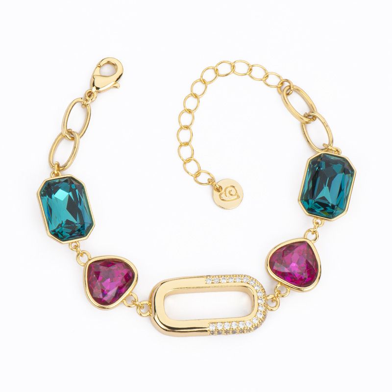 Barbieri Bracciale Metallo Dorato Cristalli Fucsia e Blu