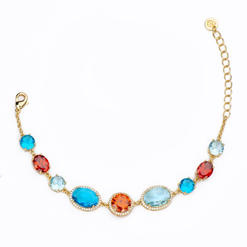Barbieri Bracciale Metallo Dorato Cristalli Multicolor