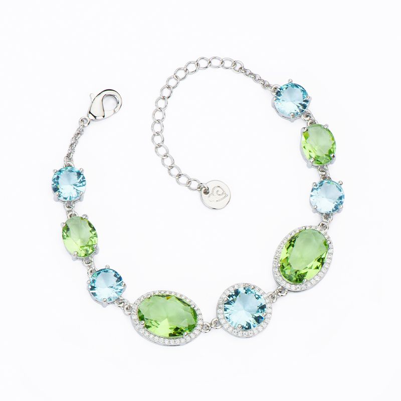 Barbieri Bracciale Metallo Cristalli Peridot e Acquamarina