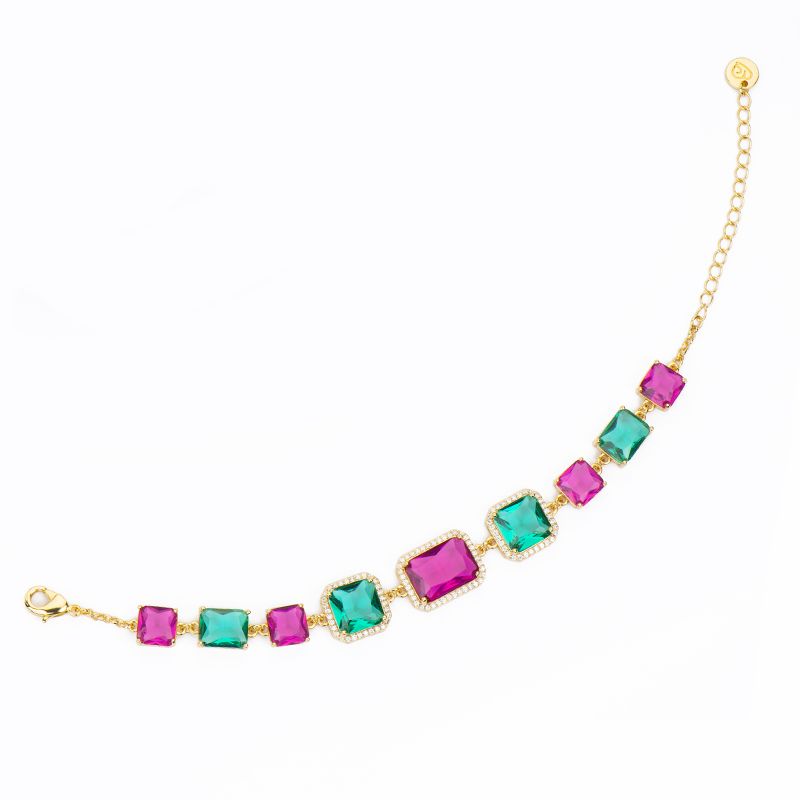 Barbieri Bracciale Metallo Dorato Cristalli Rosa e Smeraldo