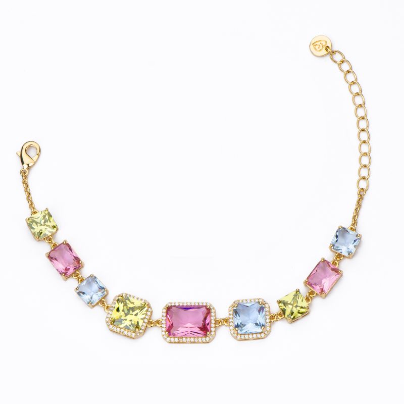 Barbieri Bracciale Metallo Dorato Cristalli Multicolor