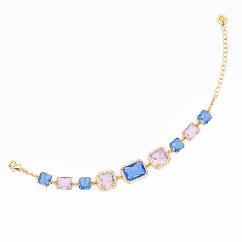Barbieri Bracciale Metallo Dorato Cristalli Rosa e Zaffiro