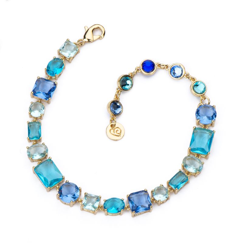 Barbieri Bracciale Metallo Dorato Cristalli Multi Blue