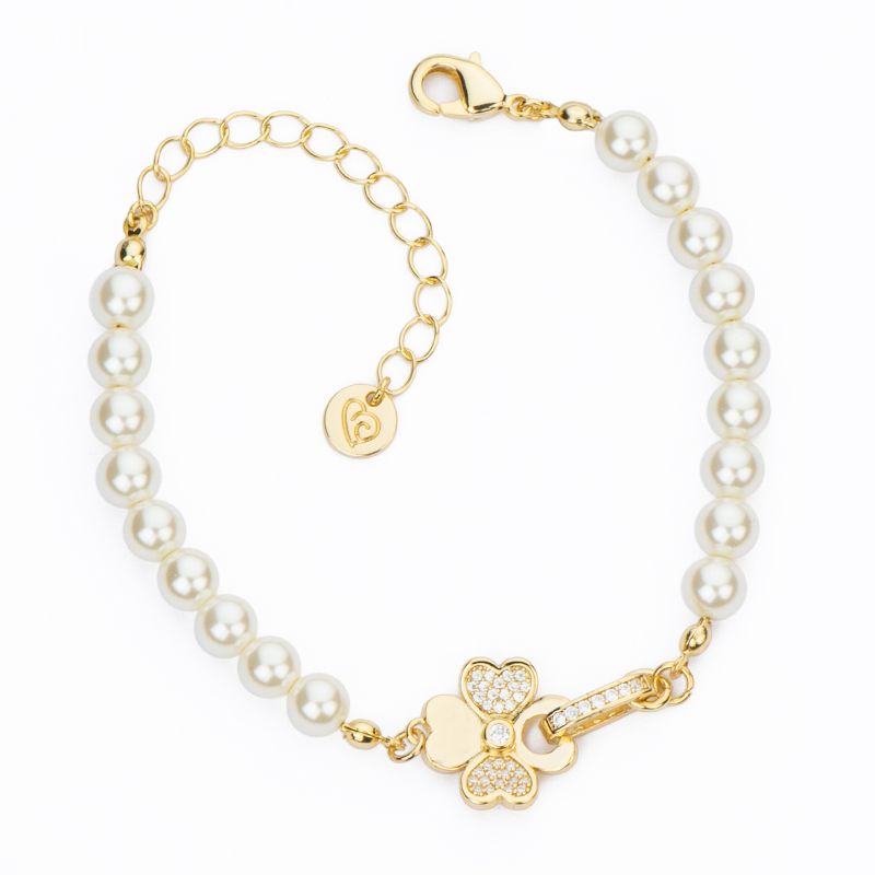 Barbieri Bracciale MEtallo Gold Perle e Quadrifoglio