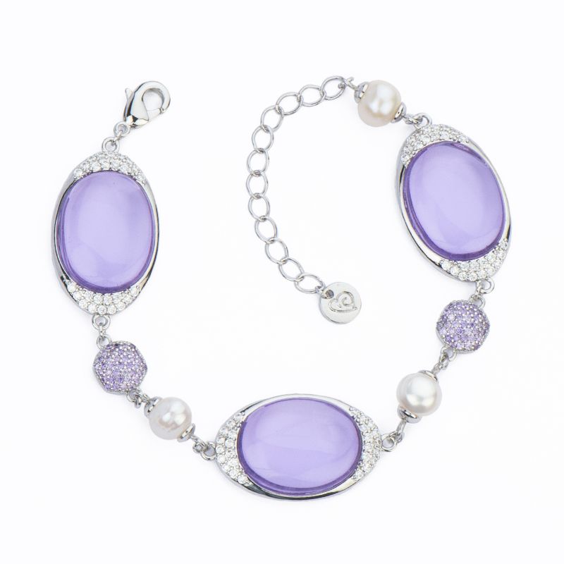 Barbieri Bracciale Metallo Rodiato Perle e Cristalli