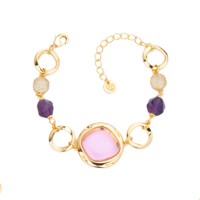 Barbieri Bracciale Metallo Gold Cristallo Rosè e Ametista