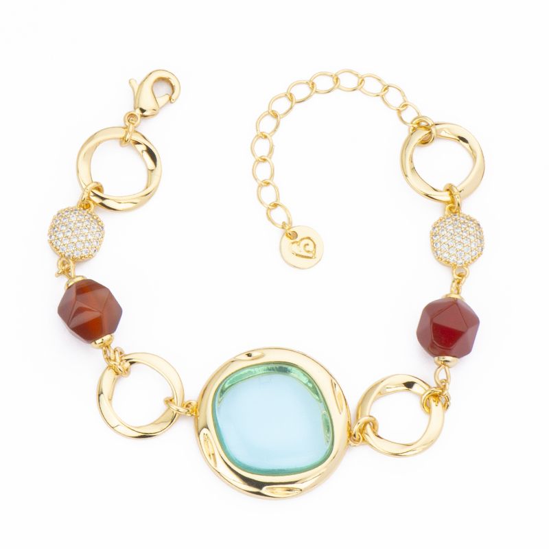 Barbieri Bracciale Metallo Gold Cristallo Azzurro e Red Agata