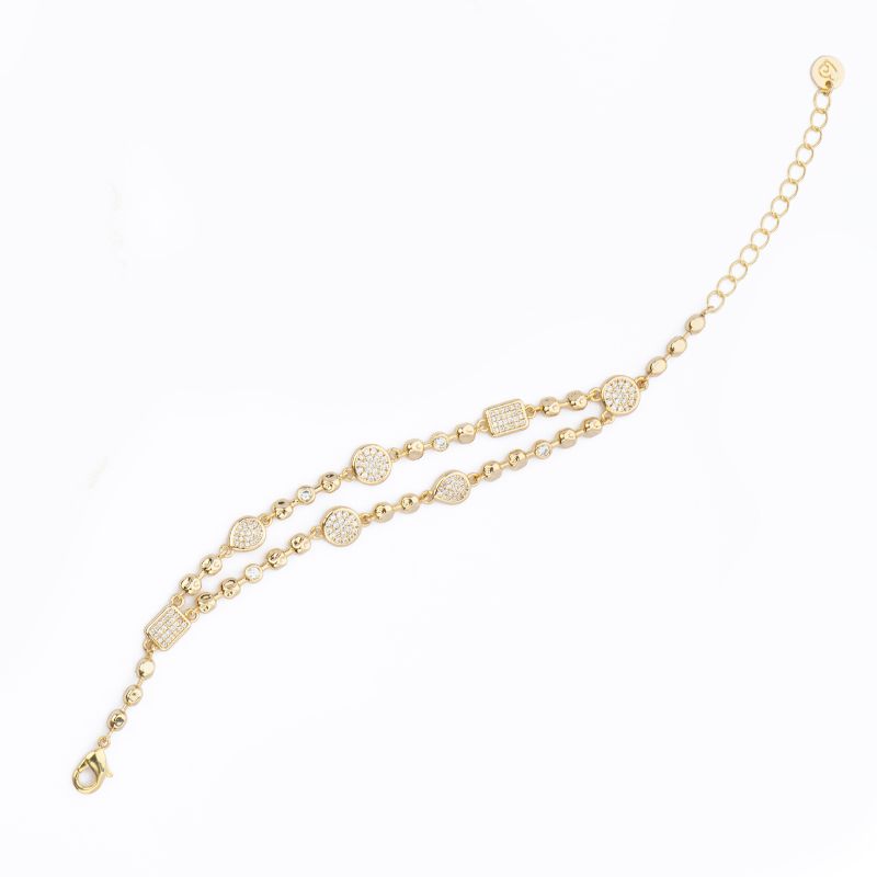 Barbieri Bracciale 2 Fili Metallo Dorato con Zirconi