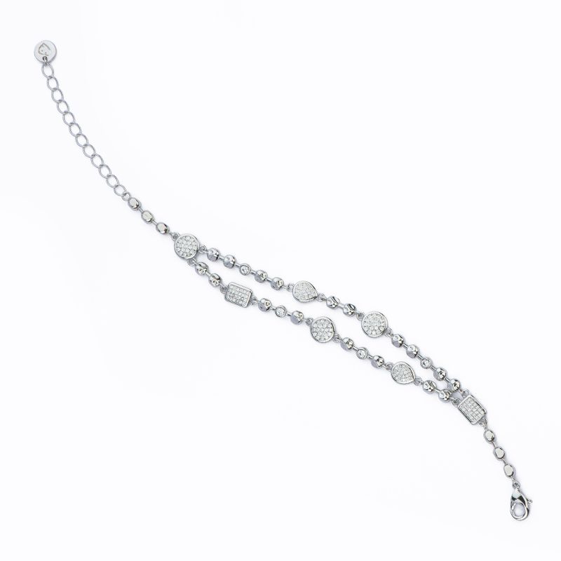 Barbieri Bracciale 2 Fili Metallo Rodiato con Zirconi