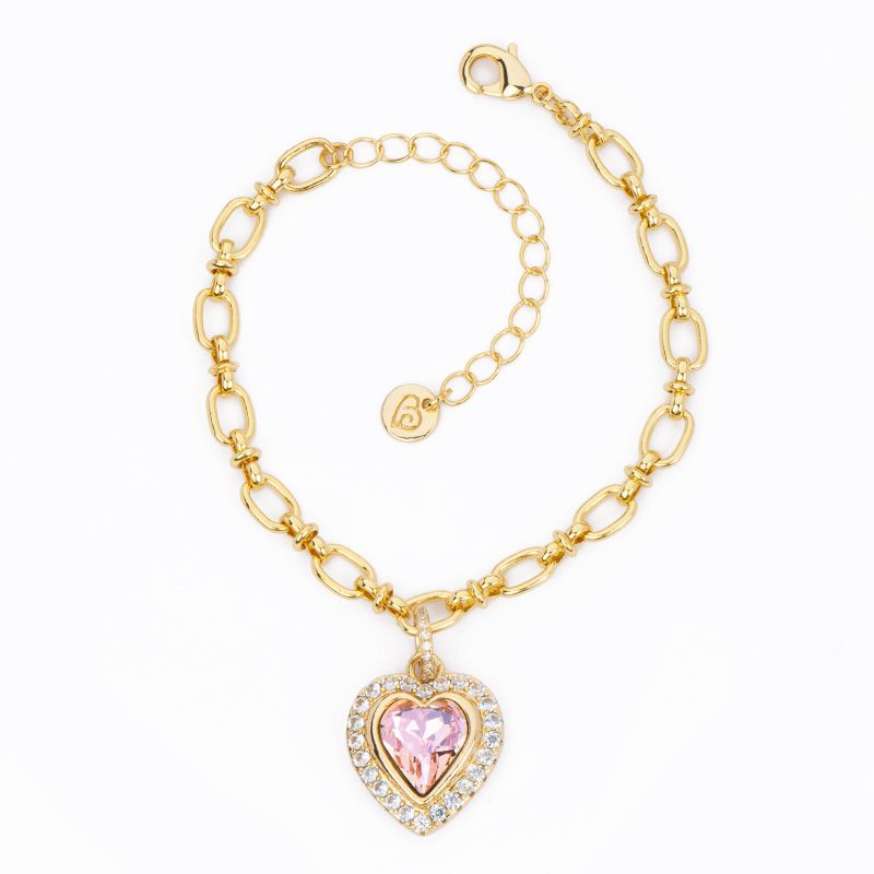 Barbieri Bracciale Metallo Dorato Cuore Rosa e Zirconi