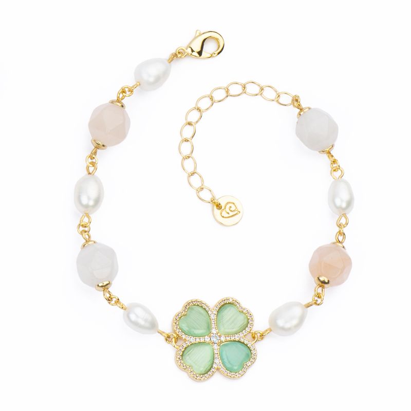 Barbieri Bracciale Metallo Dorato Quadrifoglio Verde