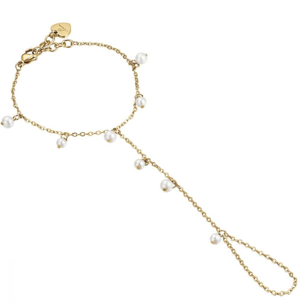 Luca Barra Baciamano Acciaio Gold Perle Bianche