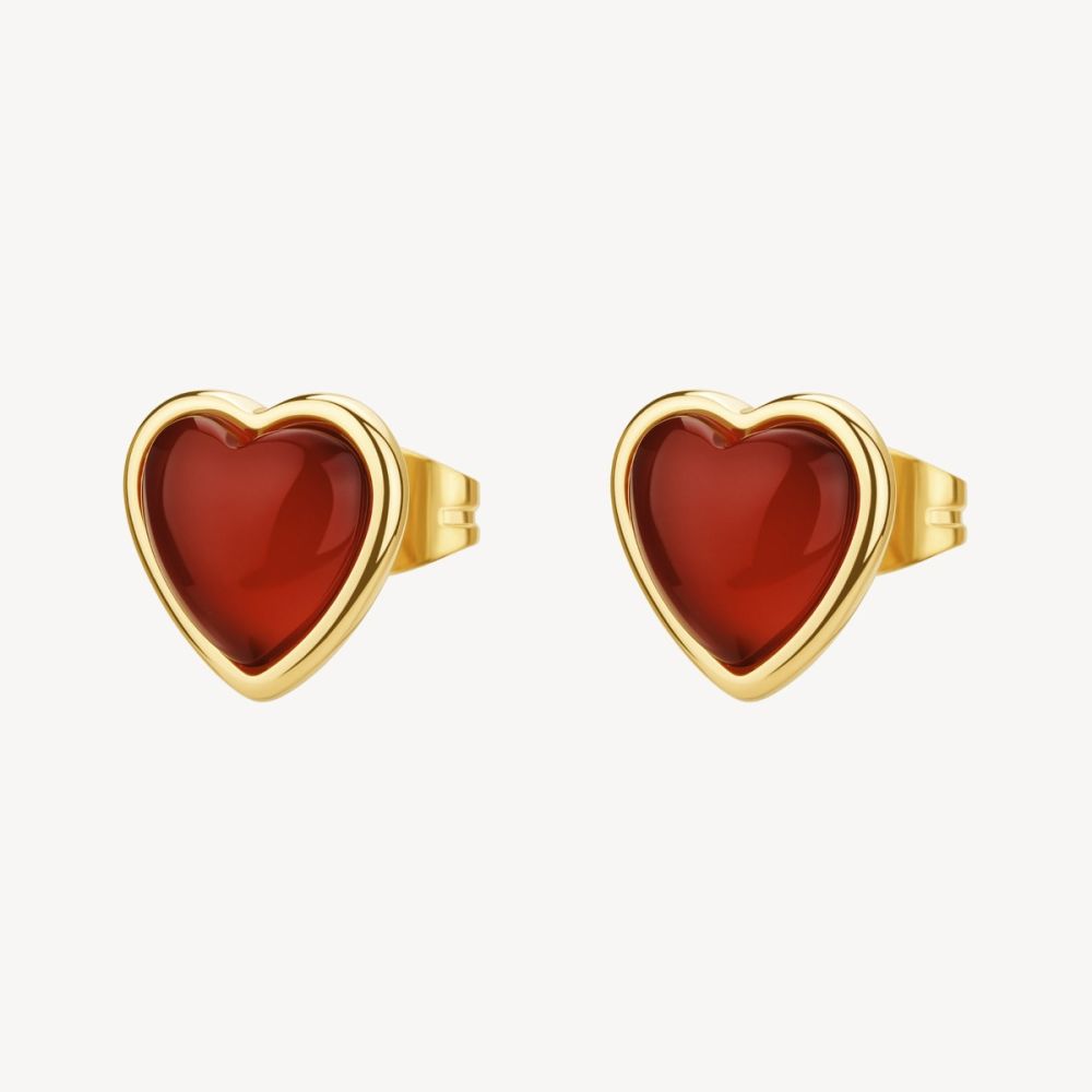 Brosway Orecchini Acciaio Gold Cuore Agata Rossa