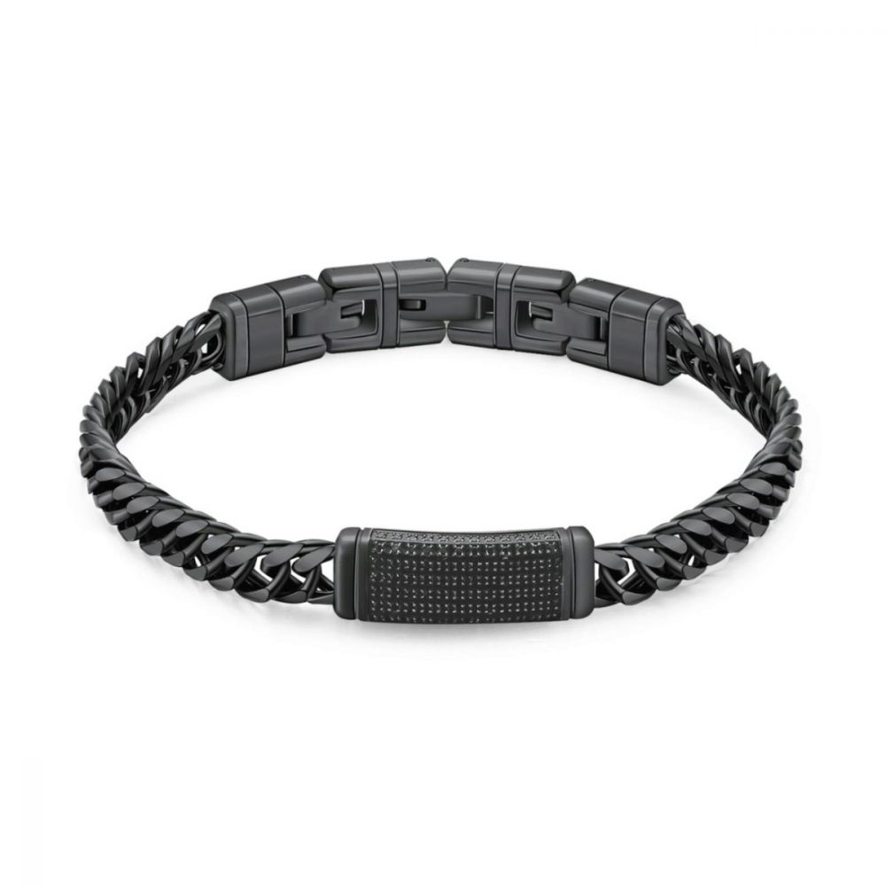 Brosway Bracciale Uomo Groumette Acciaio Pvd Gun e Zirconi Naxos