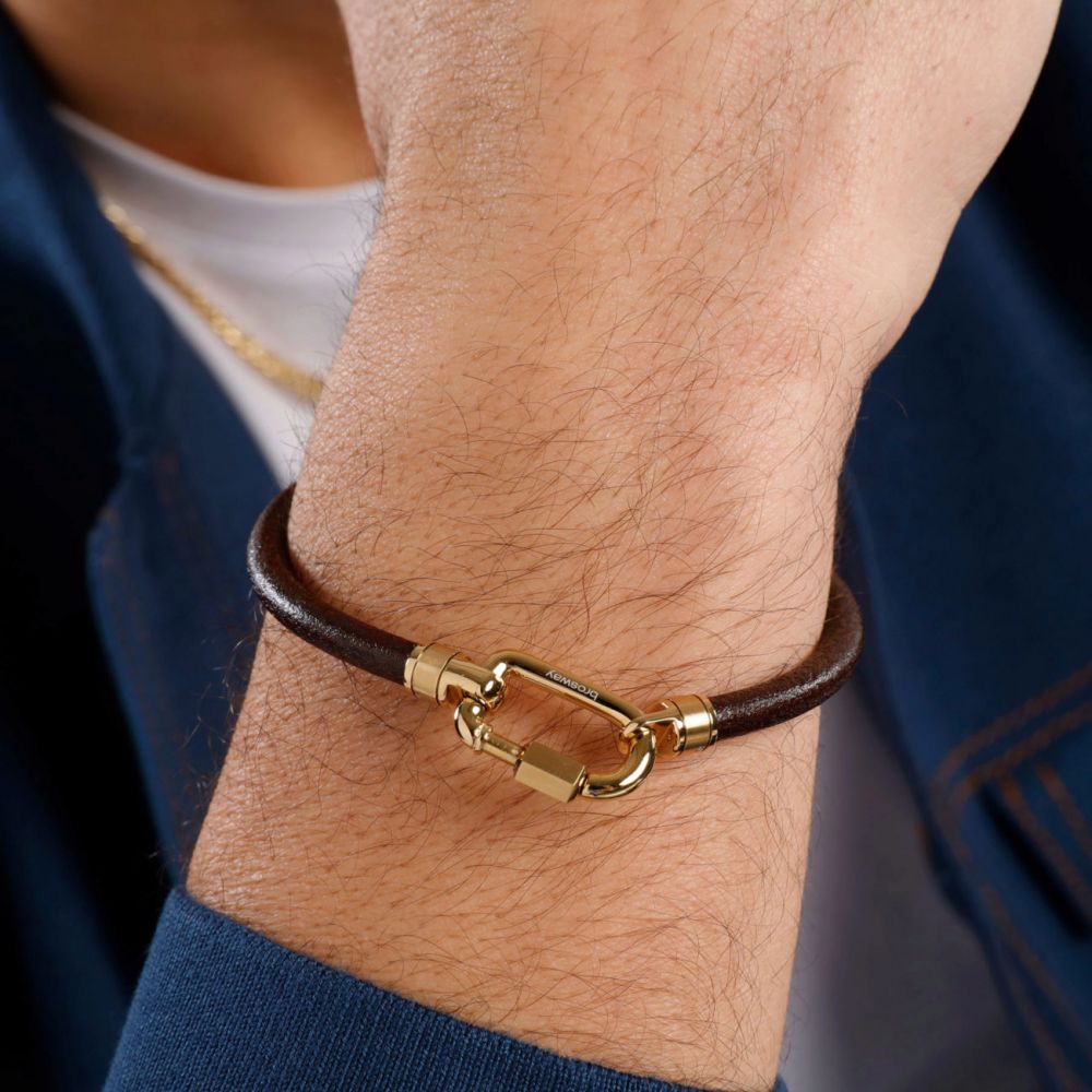 Brosway Bracciale Uomo Pelle marrone e Acciaio Gold Naxos-A 19.5 CM