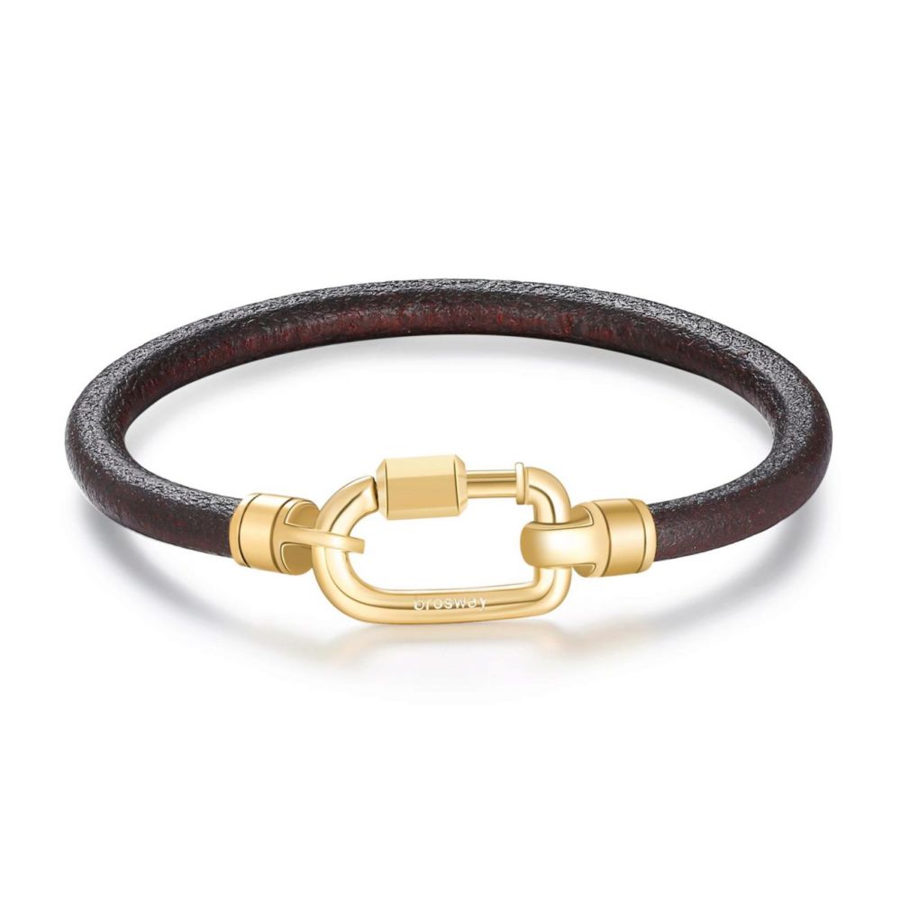 Brosway Bracciale Uomo Pelle marrone e Acciaio Gold Naxos-A 19.5 CM