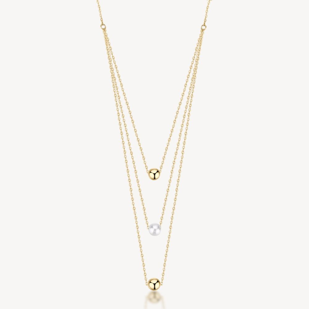 Brosway Collana 3 Fili Acciaio Gold Sfere e Perla Perfect